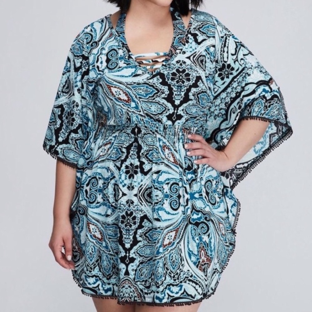 Swim by Cacique Plus Size Blue Paisley Swimsuit Coverup